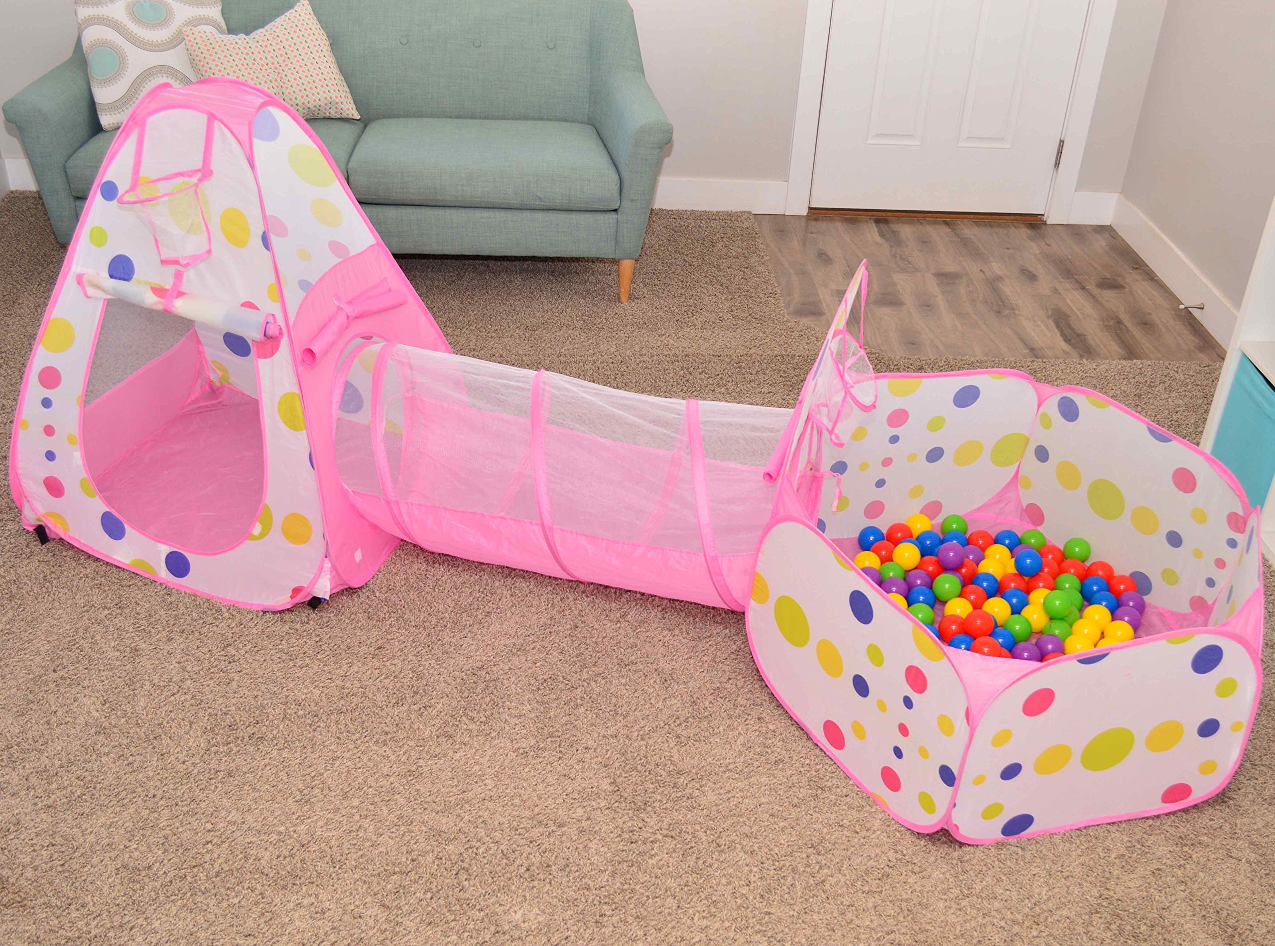 Playz3pcKidsPlayTentCrawlTunnelandBallPitPopUpPlayhouse