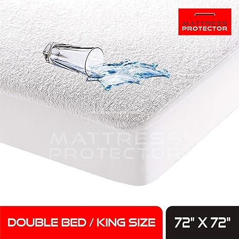 Mattress Protector Cotton Waterproof Bed Protector Fitted Mattress Cover 72 X 78 X Skirting 12 (215 GSM, White)