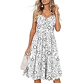 Drimmaks Women's Summer Casual Dress Florals Buttons Down Ruched Sweetheart Neck Sleeveless Midi Sundress