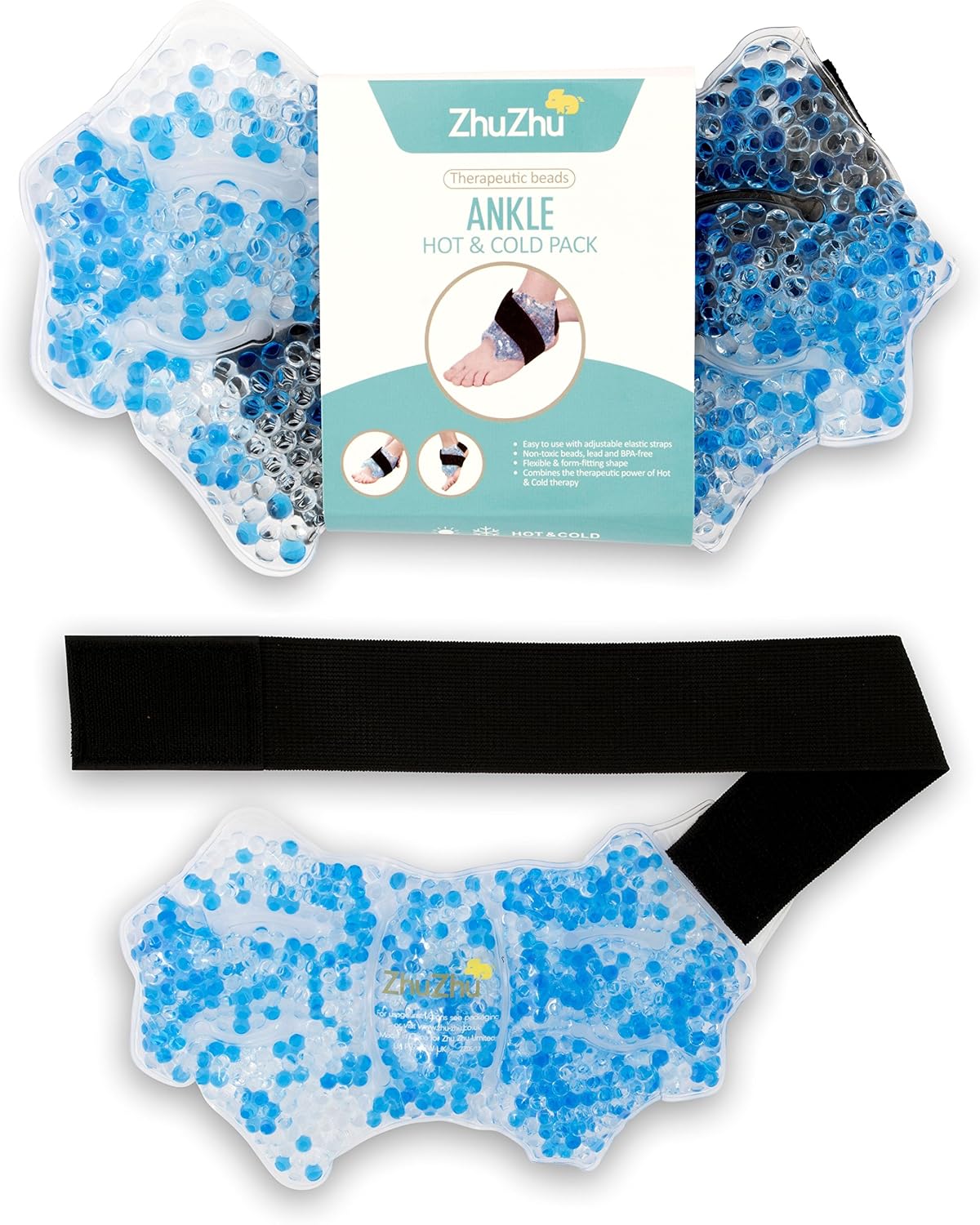 Zhu-Zhu Ankle Hot & Cold Pack Therapeutic Gel Beads - Joint Pain Relief Wrap - Sports Injury Heat Therapy Pad