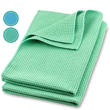 ELEXACLEAN Mikrofaser Trockentuch, Premium Waffeltuch (2 Stück, 60x40 cm, Grün) superweiche Qualität für Auto, Glas, Küche, G