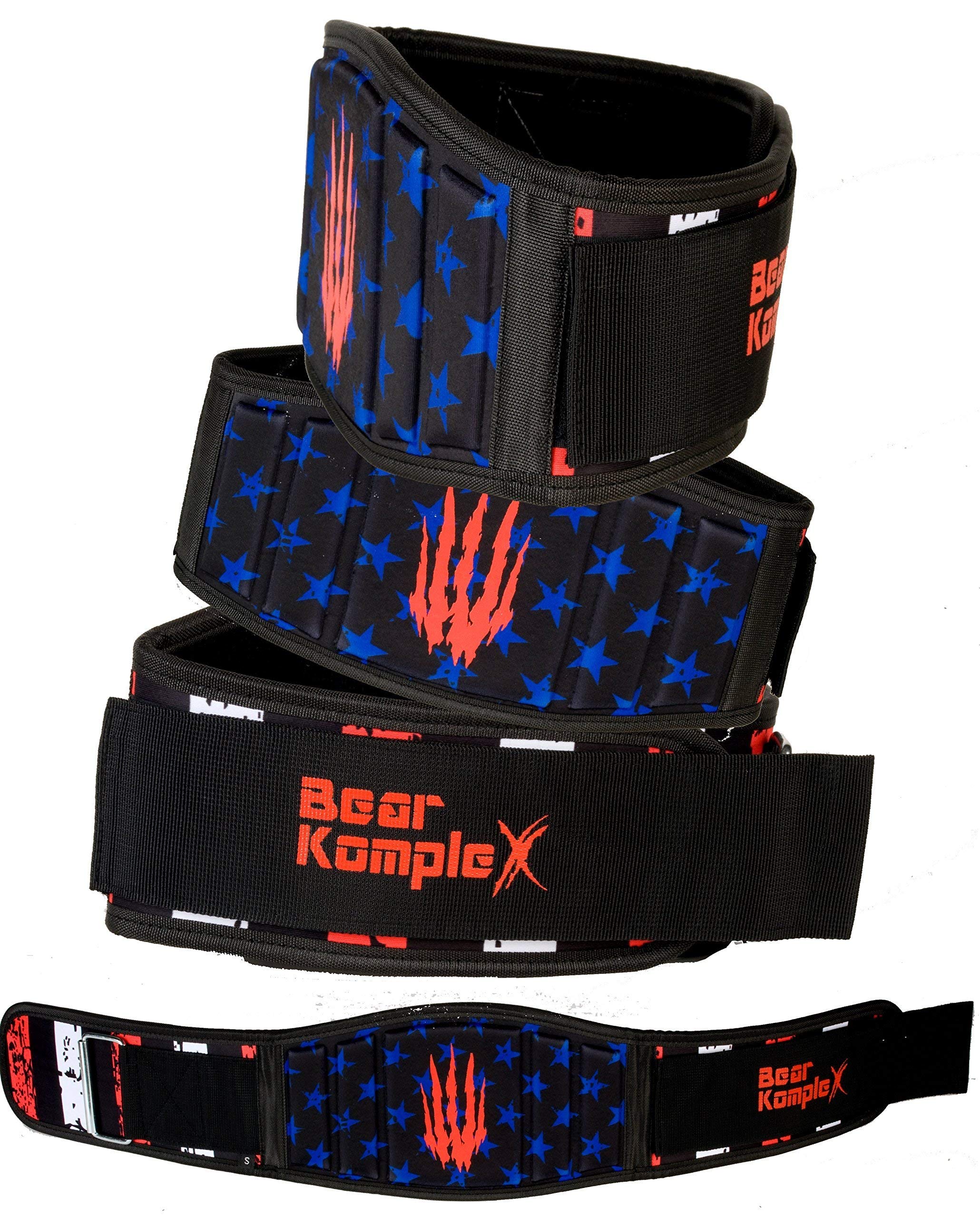 Bear KompleX Weighlifting belt for Powerlifting, Cross-fit, Squats, Weight Training and more. Low profile velcro with super firm back for maximum stability and exceptional comfort. STARS XL Belt