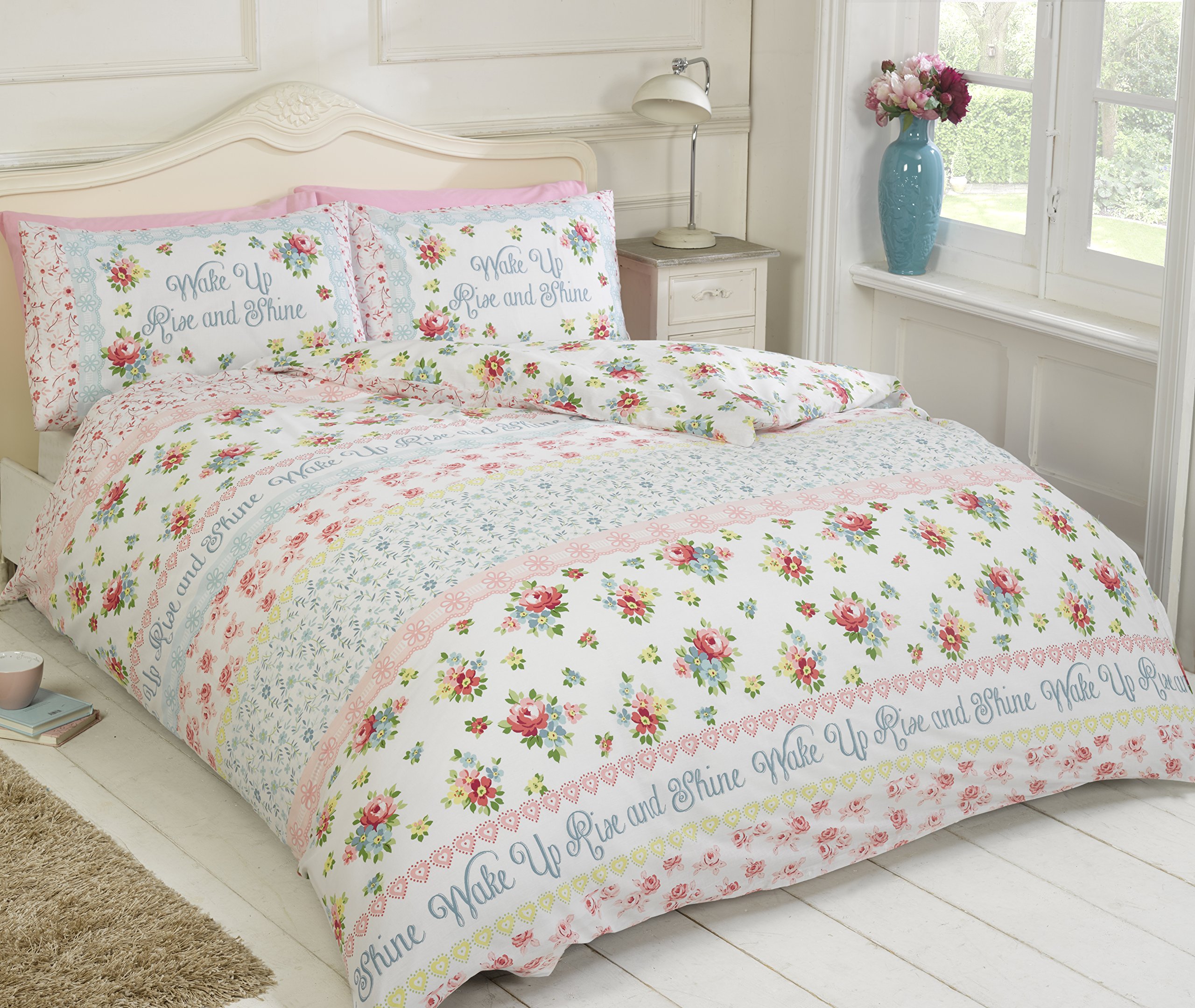 Rapport Home Rise and Shine Duvet Set, SuperKing-Pink, Polyester-Cotton, Super-King