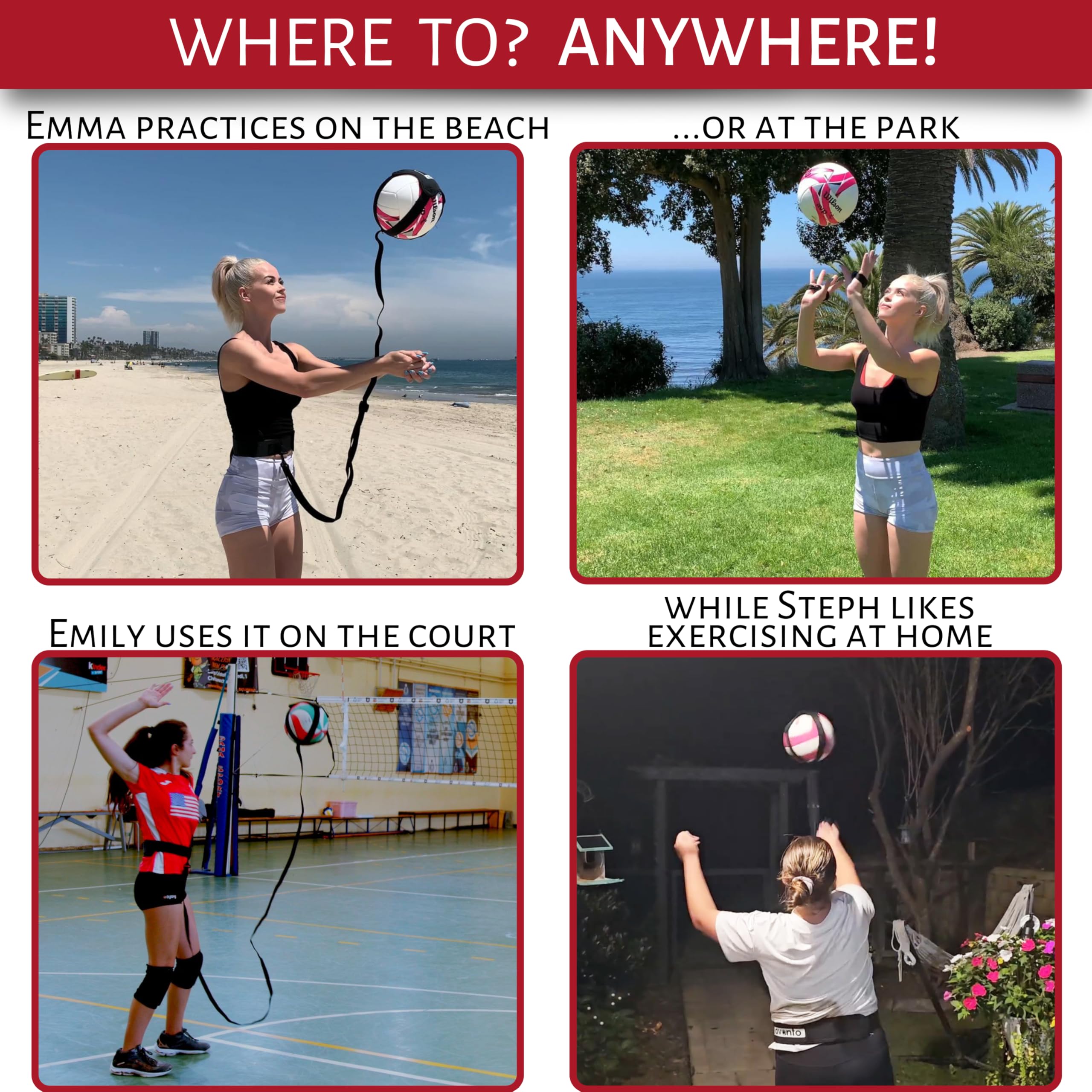 OVANTO Volleyball Training Equipment Aid – Solo Volleyball Equipment in 4 Styles to Serve, Spike, Set and Pass Like a Pro - Adjustable Volleyball Practice Equipment Gift for Beginners & Experts