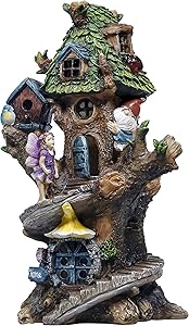 TERESA'S COLLECTIONS 12.8 Inch Spiral Stair Fairy House Garden Statues with Solar Powered Tree House Garden Lights Figurines for Outdoor Patio Yard Decorations (Resin)