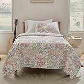 SLEEP ZONE Reversible Quilt Set, Soft Lightweight Coverlet Set for All Season Twin Bedspread 68x86 inch with 2 Pillow Shams, Paisley Pattern