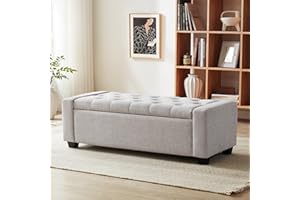 Huatean Home Ottoman with Storage, Storage Ottoman Bench with Safety Hinge, Upholstered Entryway Bench with Seating for Bedroom, Living Room, Holds up to 330 lb(Light Gray)