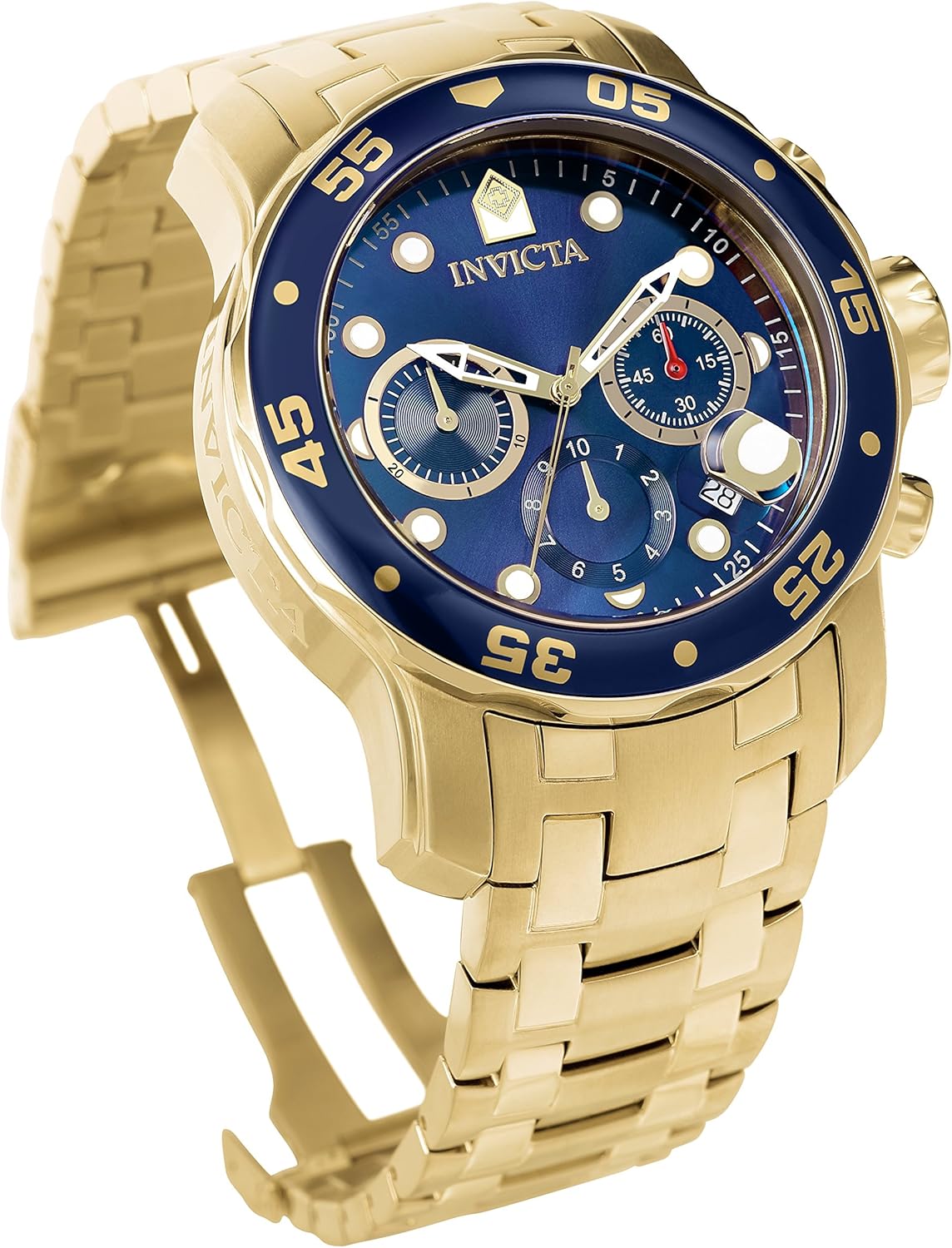 Invicta Men's 0073 Pro Diver Collection Chronograph 18k Gold-Plated Watch with Link Bracelet: Invicta: Watches