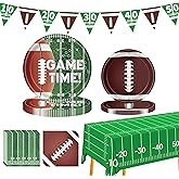 Football Party Supplies Kit Serve 24,Dinner Plates, Napkins,Banner and Touchdown Tablecloth,Football Party Decorations, Football Birthday Party Supplies