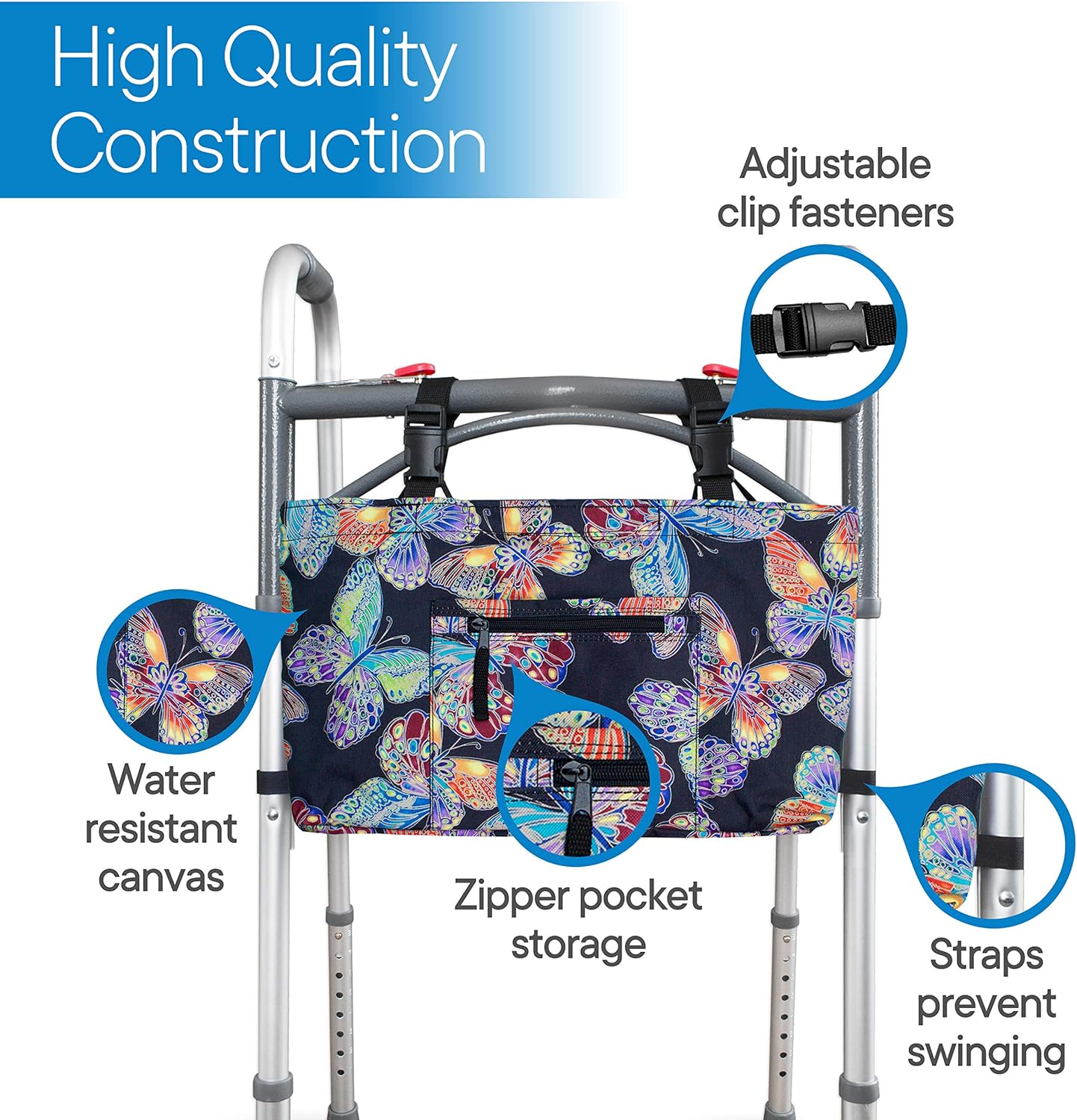 RMS Water Resistant Tote Bag for Walker, Rollator or Scooter (Butterfly): Health & Personal Care