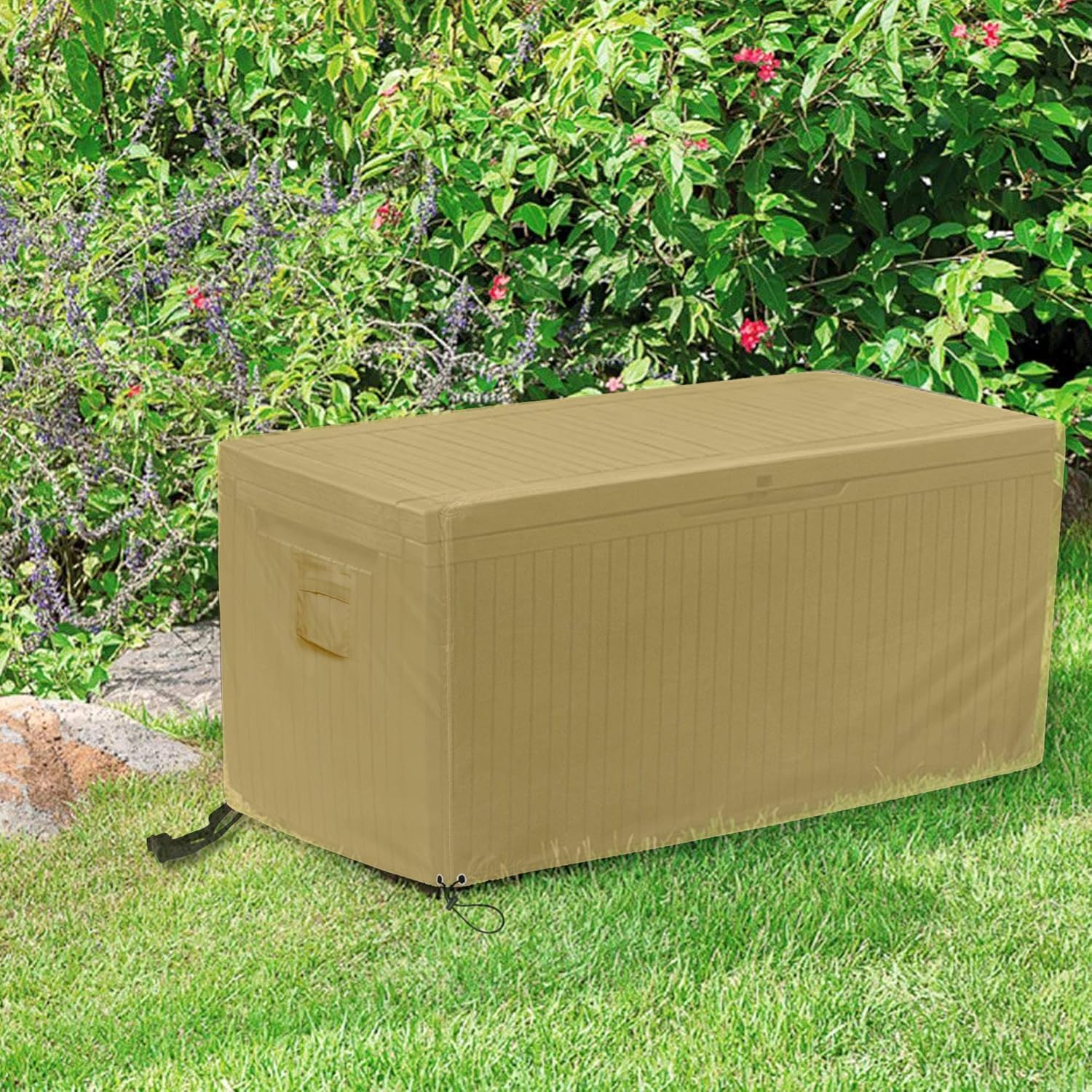 AlaSou Rectangle Deck Box Covers, Storage Box Cover with Straps and Handles, Patio Deck Box Cover fit for Deck Boxes Dustproof and Waterproof (52‘’x28''x27'' : Garden & Outdoor