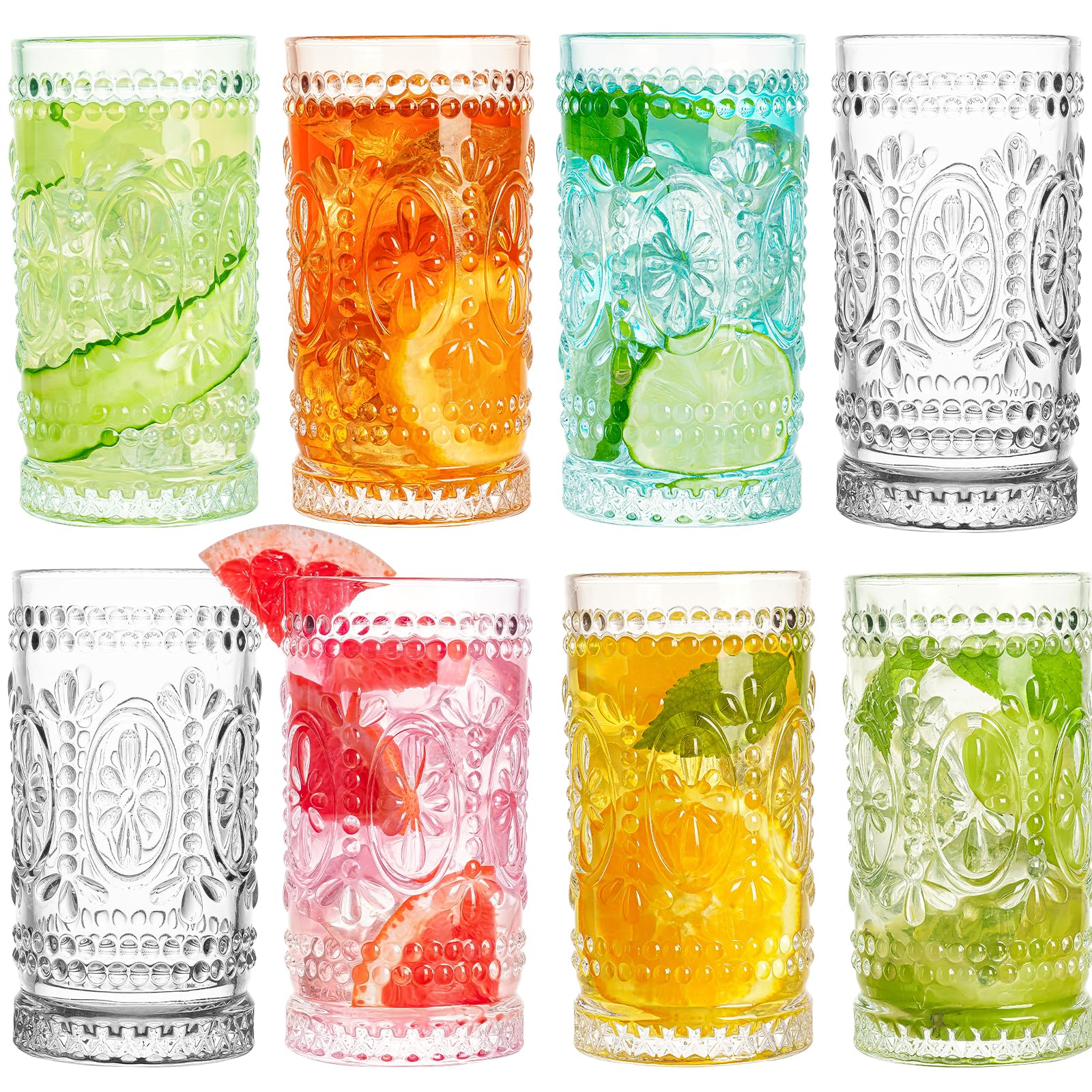Photo 1 of ******************1 is cracked*************
wookgreat Vintage Drinking Glasses, 8 pcs Romantic Glass Cups, 15oz Highball Glasses,Tall Water Glass Tumblers, Mojito Cups, Cocktail Glass, Vintage Glassware Set for Water, Juice, Cocktail, Whiskey