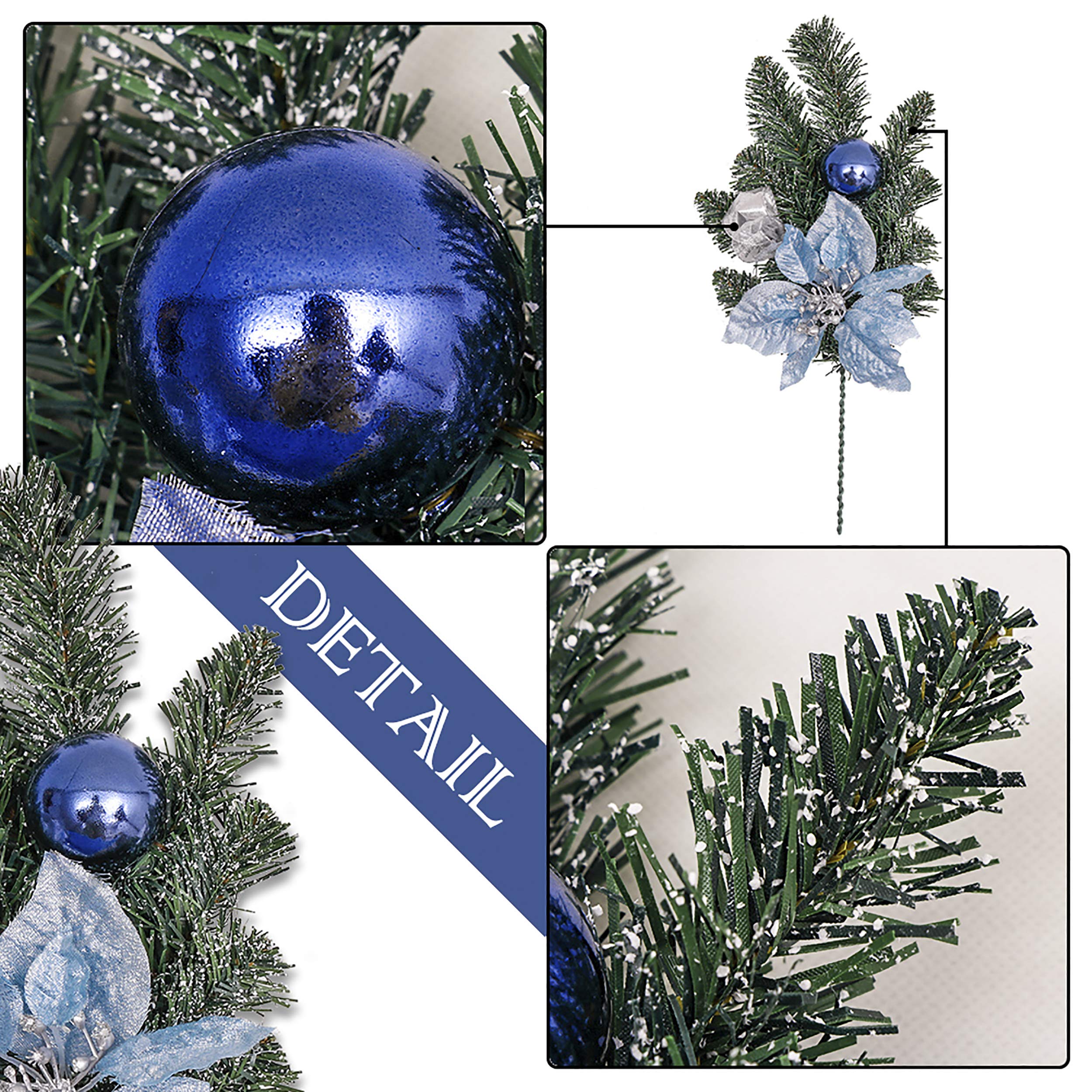 Valery Madelyn 6 Packs Silver Blue Christmas Picks with Ribbon,Floral