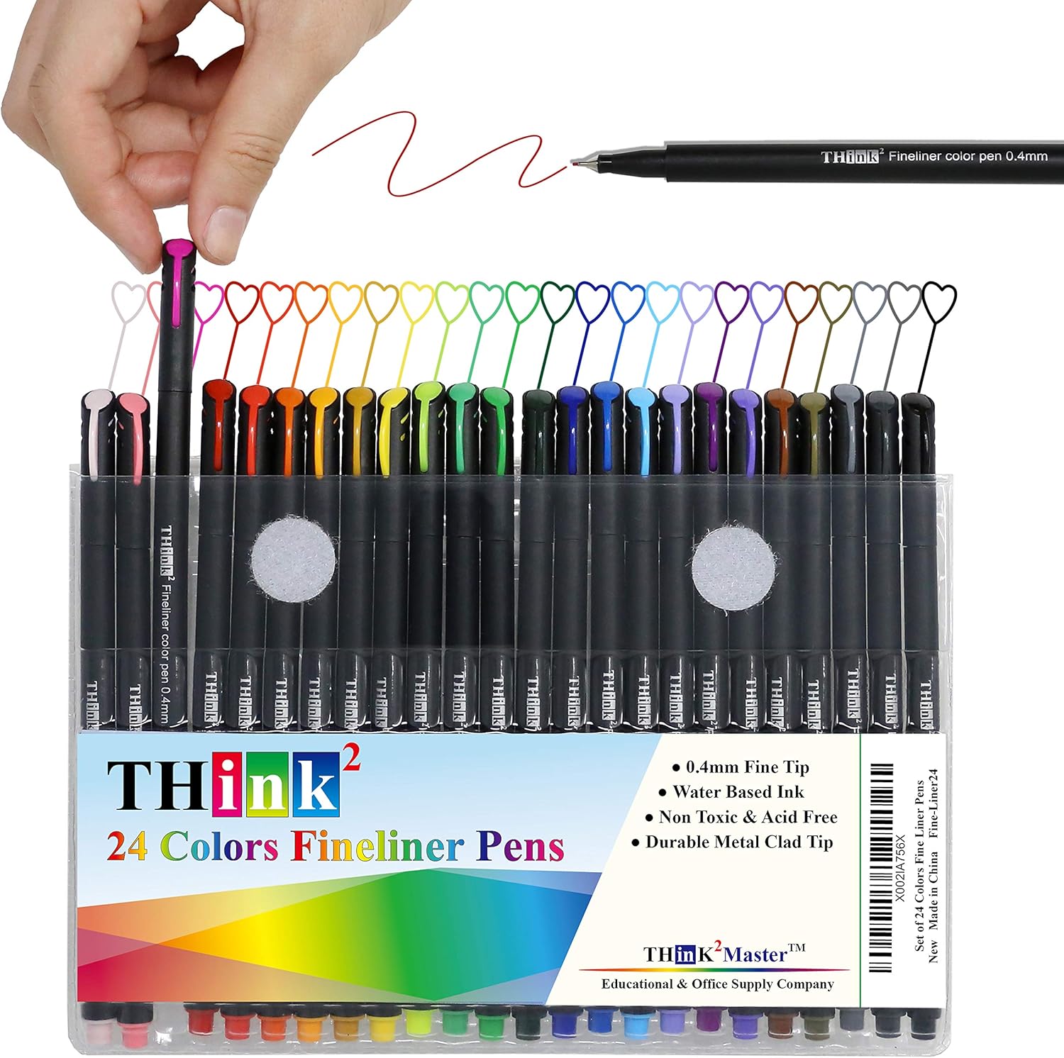 Think2 24 Fineliner Assorted Color Pens Set. 0.4 Extra Fine Tip is great for Bullet Journaling, Writing, Note Taking, Calendar, Coloring, Art, Scrapbook. Ideal for girls, kids, teens & adults : Office Products