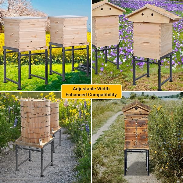 NEOREXON ADJUSTABLE METAL HIVE STAND, STURDY BEEHIVE STAND ADJUSTABLE HEIGHT 15” – 19” & ADJUSTABLE WIDTH 14.5” – 24.5”, UV RESISTANT & EASY TO ASSEMBLE BEE STAND FOR BEEKEEPING