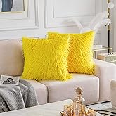 Home Brilliant Yellow Fur Spring Pillow Covers Furry Fuzzy Accent Throw Pillow Covers Decorative for Couch Sofa Bed Holiday Fall Winter Decoration Girl Gift, Set of 2 (18 x 18 Inch, Yellow)