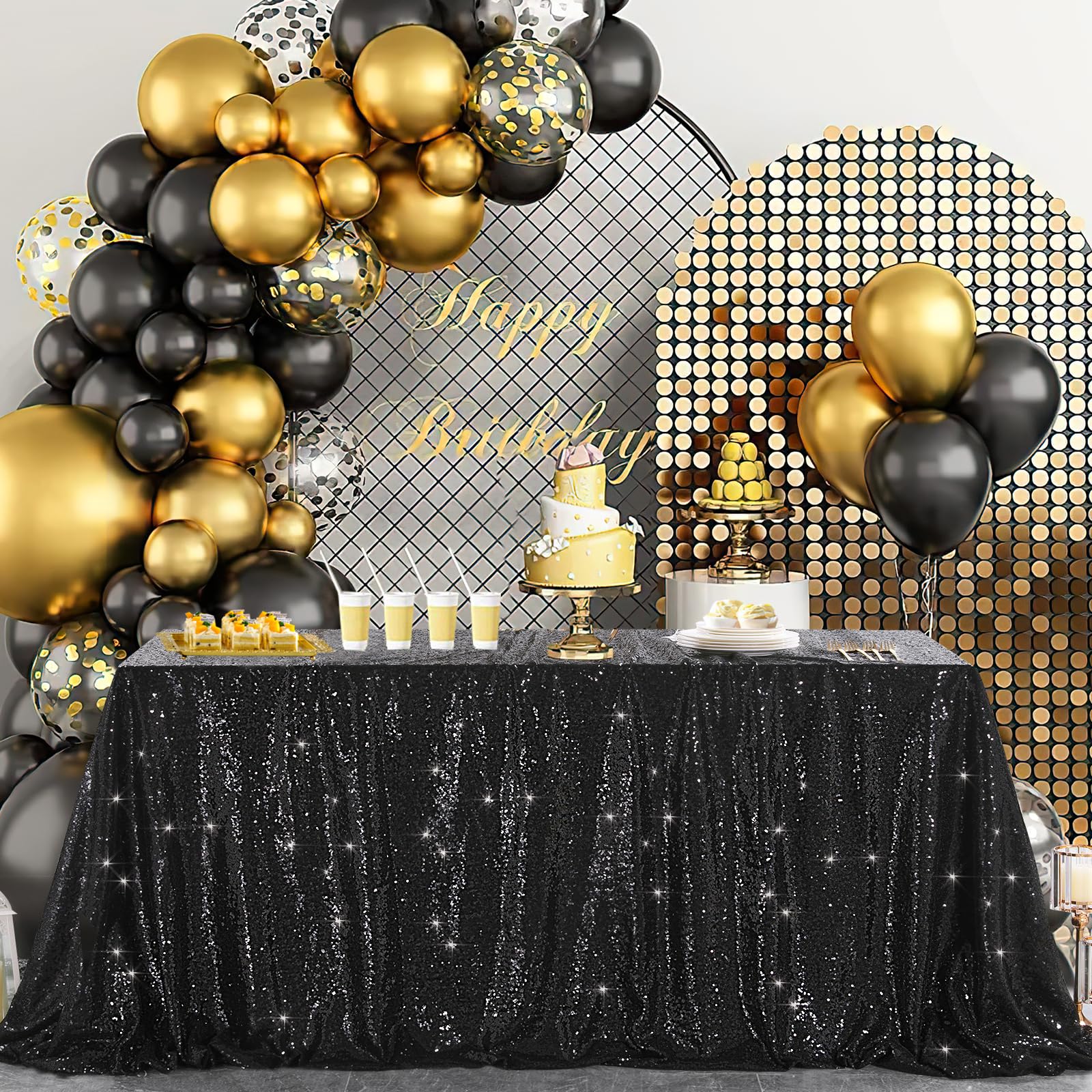 B-COOL 60x102-inch Black Sequin Tablecloth Seamless Glitter Tablecloth Wedding