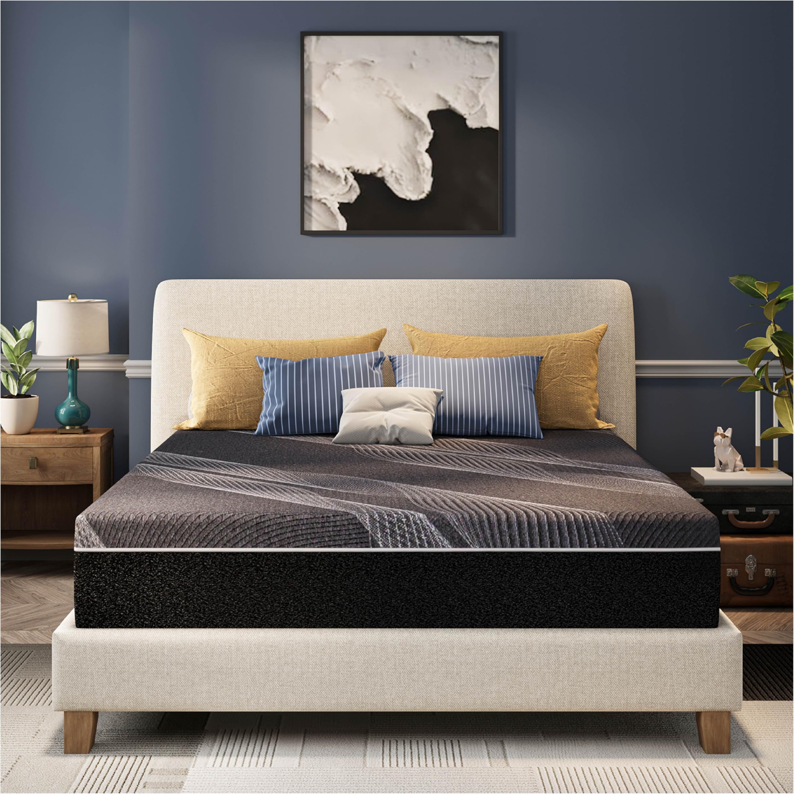 Photo 1 of **DIRTY FROM TRANSPORT**CH CHARME HOUSE 12 Inch Queen Mattress, Bamboo-Charcoal Memory Foam Mattress, Cooling & Pressure Relief, Bed in a Box, Foam Made in USA & CertiPUR-US Certified, 60'x80'x12', Black