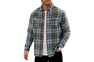 VOGSTART Men Fleece-Lined Button Shirt Flannel Plaid Warm Winter Casual Jacket with Flap Pockets (S-3XL)