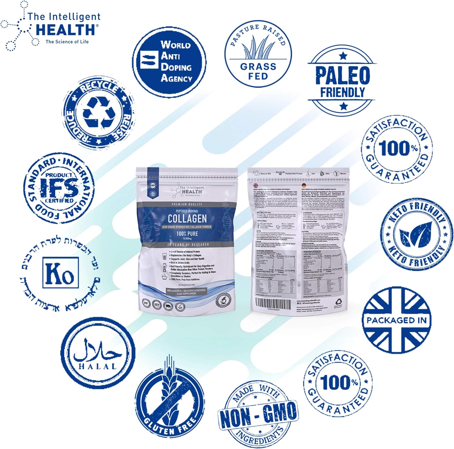 The Intelligent Health Collagen Powder, Pure Hydrolysed Bovine Peptides, Unflavoured High Protein Formula, Grass Fed - Image 3