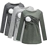 Bearsland Women's 3 Packs Maternity Clothes Long Sleeves Breastfeeding Shirts Nursing Top