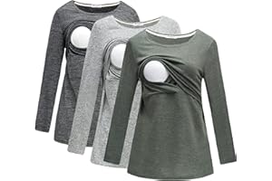 Bearsland Women's 3 Packs Maternity Clothes Long Sleeves Breastfeeding Shirts Nursing Top