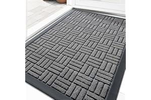 OLANLY Front Door Mat Outside Entrance 29.5x17, Absorbent, Heavy Duty Sturdy Natural Rubber Doormat Indoor Outdoor, Stain and Fade Resistant, Non-Slip Backing Low Profile Floor Mat for Entryway, Grey