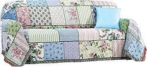 Collections Etc Floral Patchwork Furniture Tapestry Throw - Tucks Away Around Cushions - Terrific Fringed Edges - Machine Washable