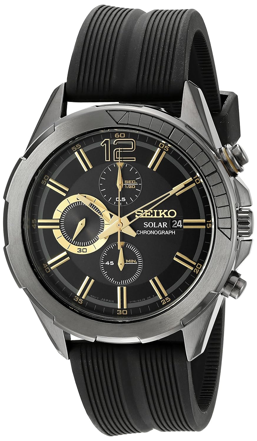 Seiko Herren SSC385 recraft Armbanduhr Solaruhr Chronograph Analoguhr mit Japanischem Quartz-Uhrwerk Schwarz