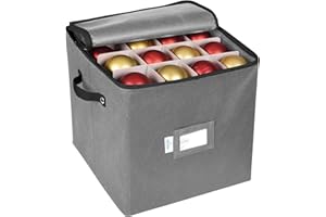 ProPik Christmas Ornament Storage Box, 4 Tier Holds Up to 64 Holiday Ornaments Decoration Balls, Storage Container with Dividers for 3” Bulbs, Made with Durable Oxford Polyester Material (Gray)