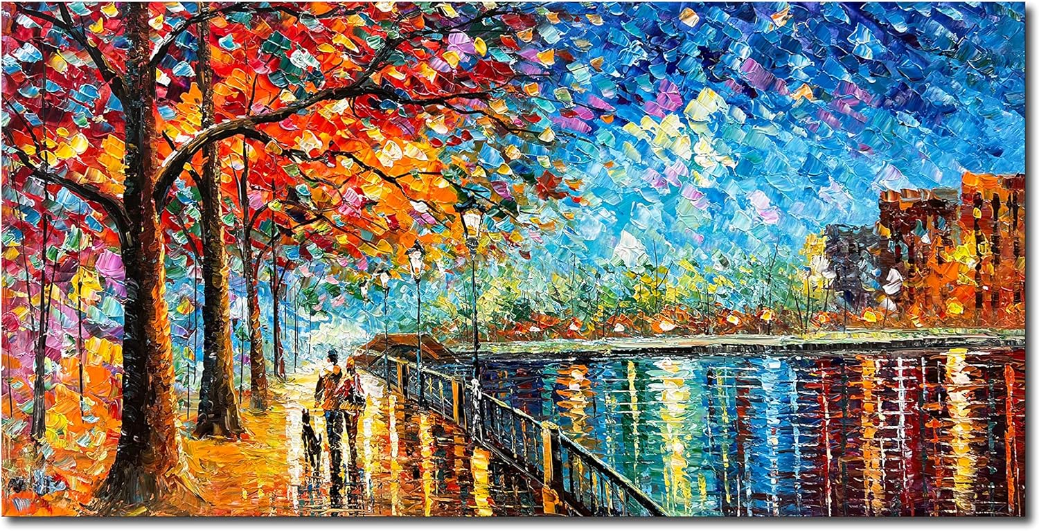 Paintings - Diathou hand-painted 3D oil painting 24x48 inch contemporary art, romantic evening art works Canvas wall art living room, bedroom wall decoration