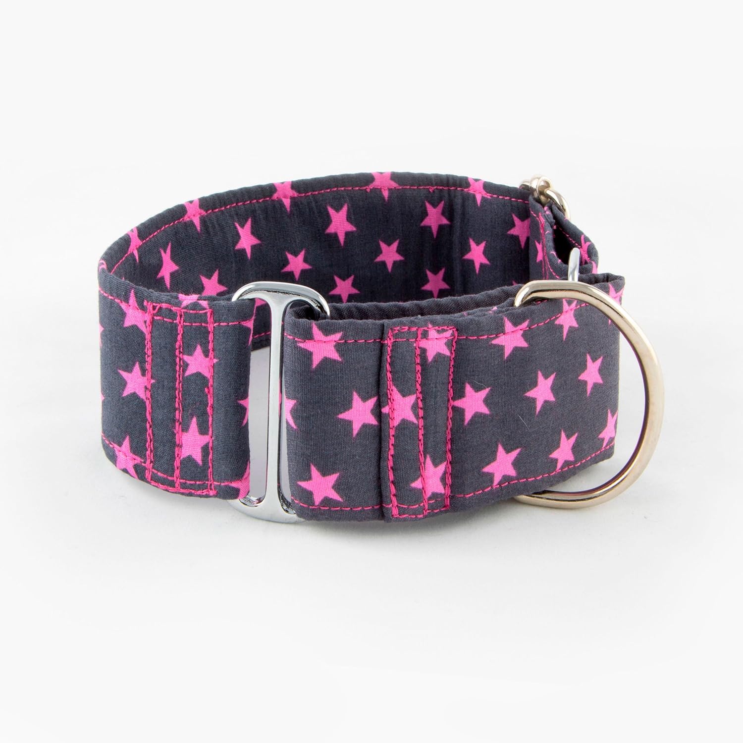 Galguita Amelie, 5cm Ancho Talla M (30cm - 39cm), Collar para Perro Antiescape. Estrellas Rosas.
