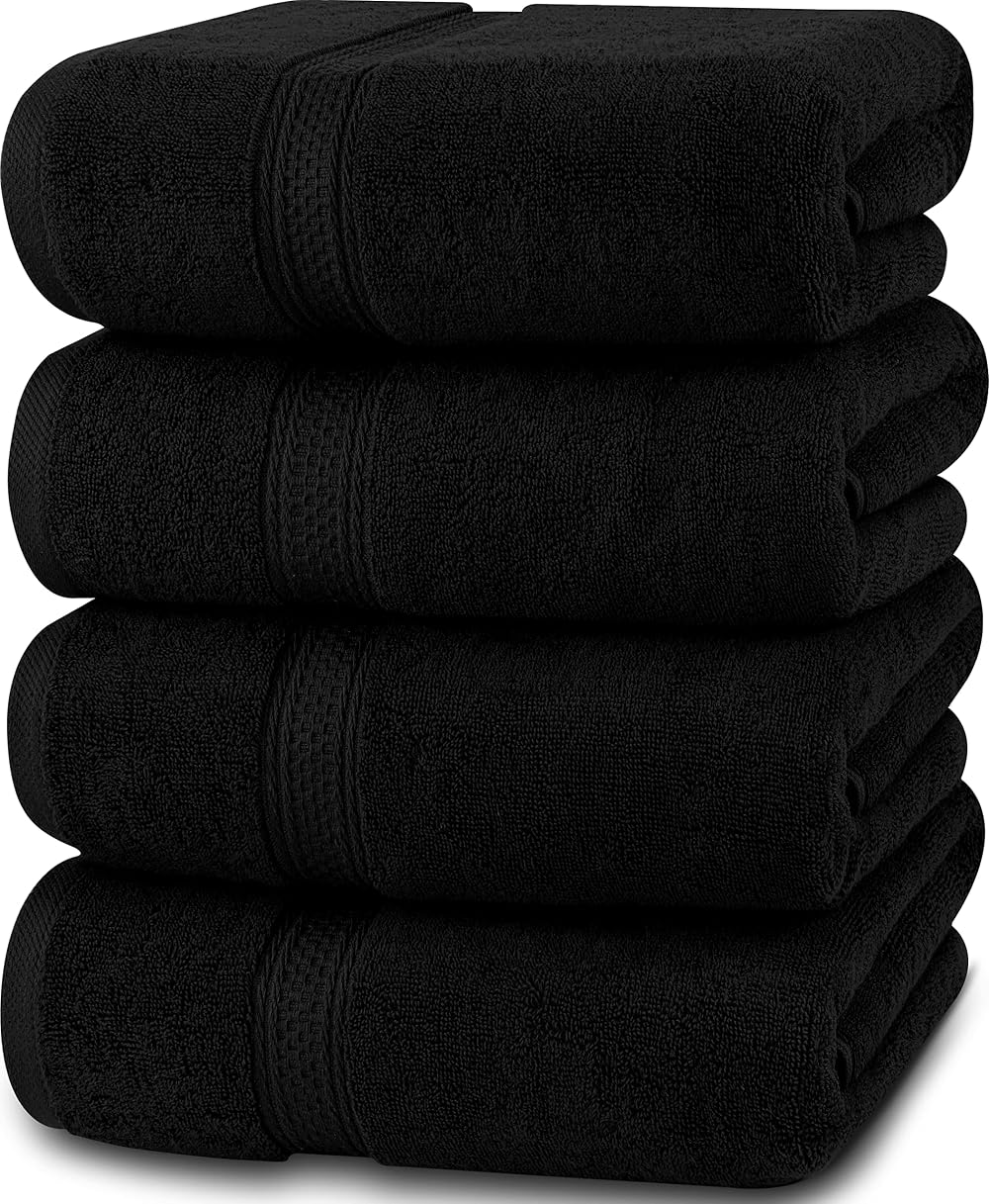Utopia Towels 4 Piece Bath Towel Set 69x137 cm Premium 100% Cotton Black