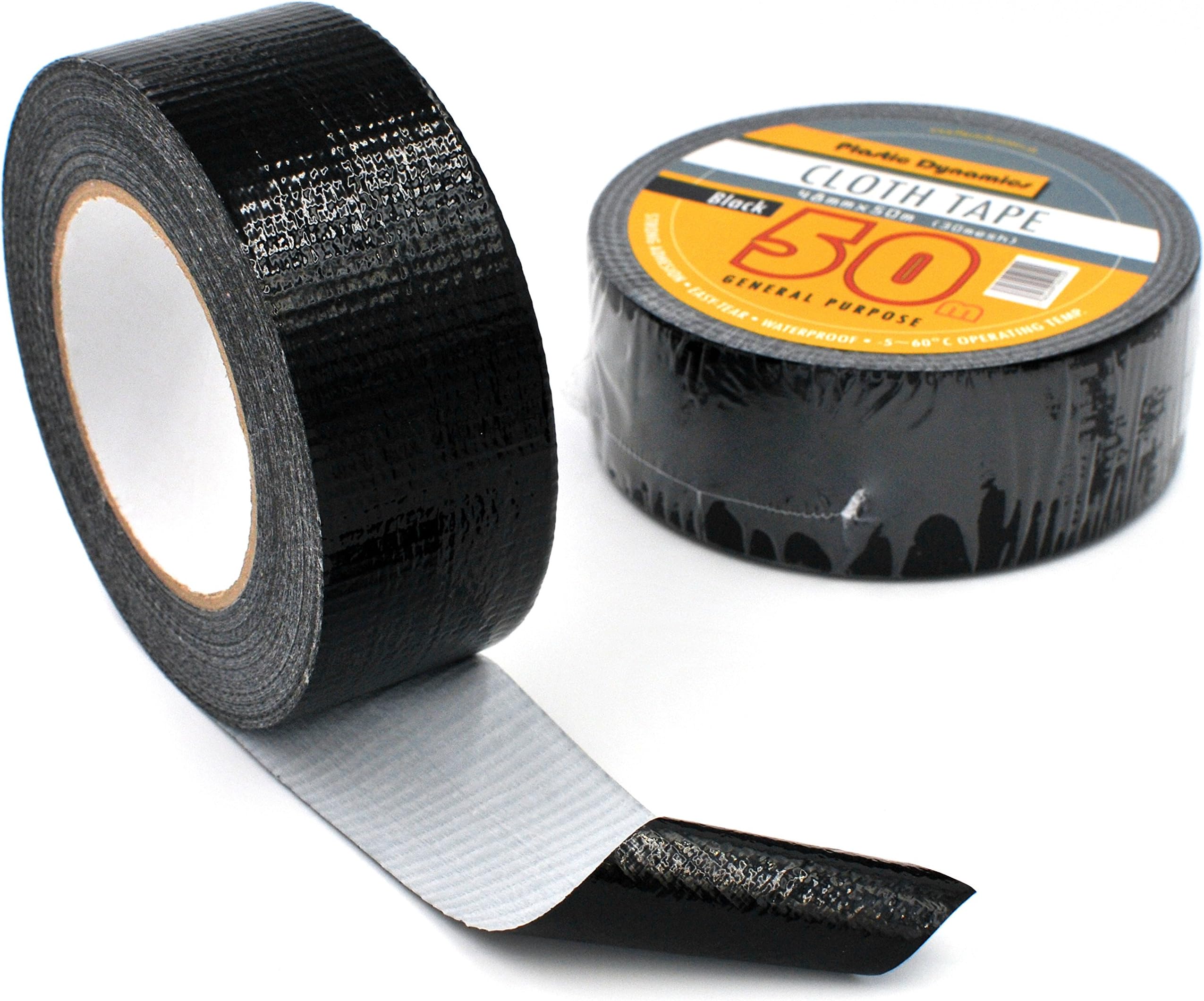Plastic Dynamics® Cloth/Duct Tape 48mm x 50m in Silver or Black (2 Pack, Black)
