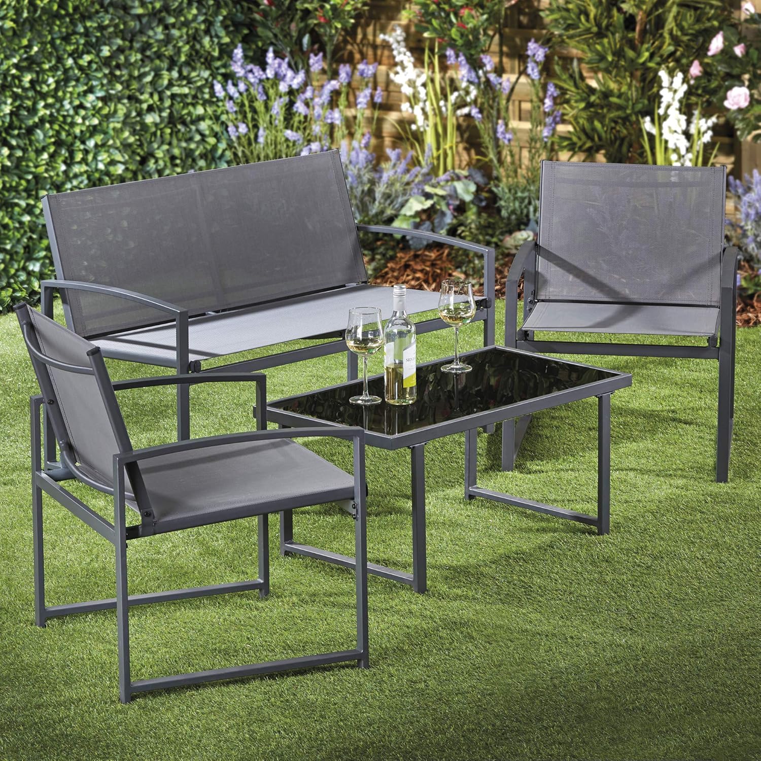 Two Chairs Garden Gear Textoline Furniture Set Outdoor Grey 4 Piece for