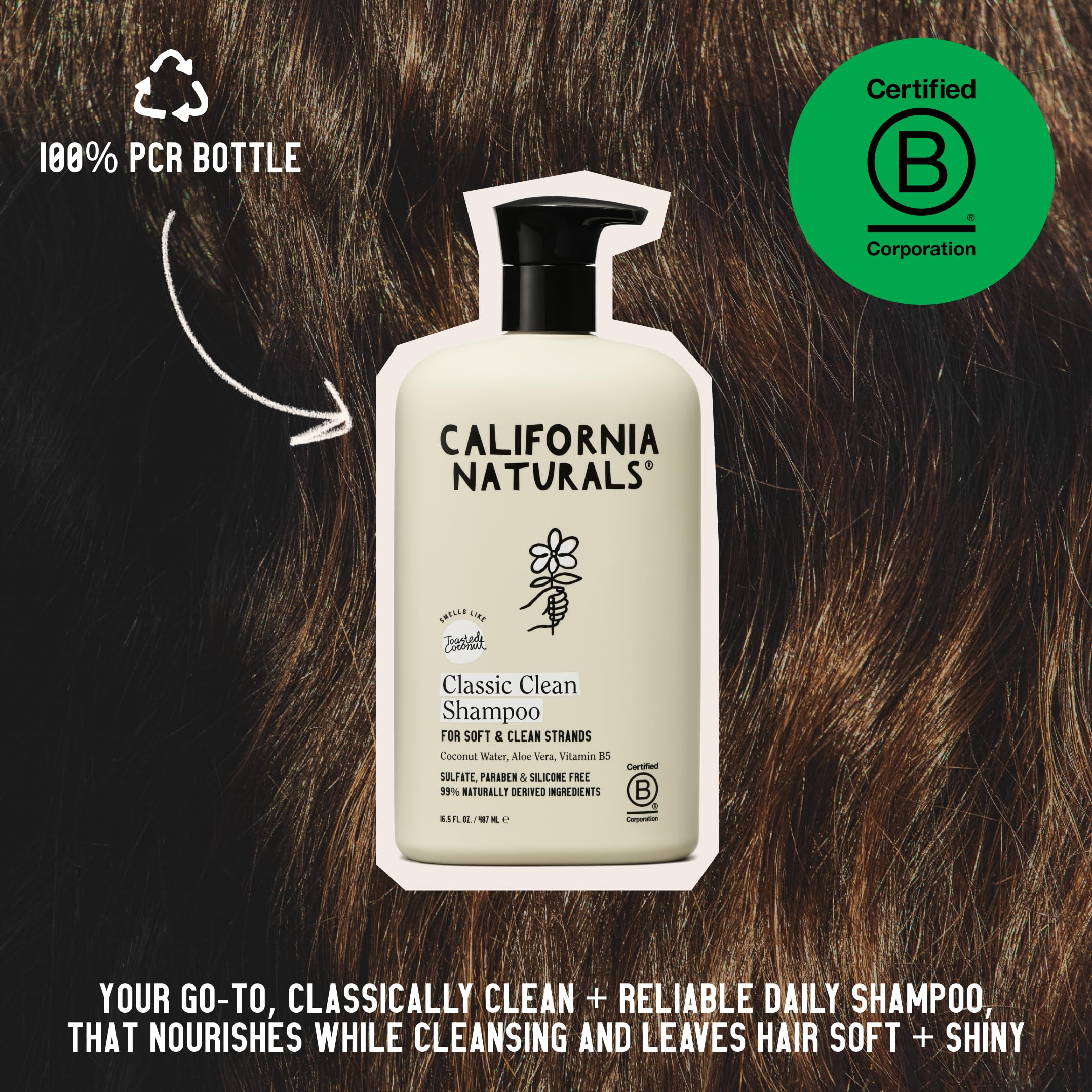 California Naturals Coconut Shampoo, Sulfate Free, Scalp and Hair Care for Women and Men, Coconut Cleansing Complex, Natural, Vegan, Cruelty, Silicone, and Paraben Free, All Hair Types, 16.5 fl oz