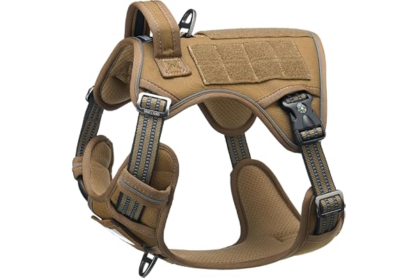 DNALLRINO Tactical Dog Harness for Medium Large Breeds, No Pull Dog Harness with ID Card, Reflective Dog Harness with Molle,