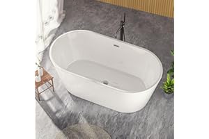 Morhome 59" Acrylic Freestanding Soaking Bathtub with Chrome Overflow and Drain, Soaking Glossy Tub for Bathroom Hotel Home