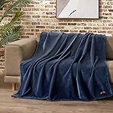 Lucky Brand Solid Plush 50"x70" Throw Blanket, Vintage Blue Indigo - Soft, Cozy, and Timeless Comfort