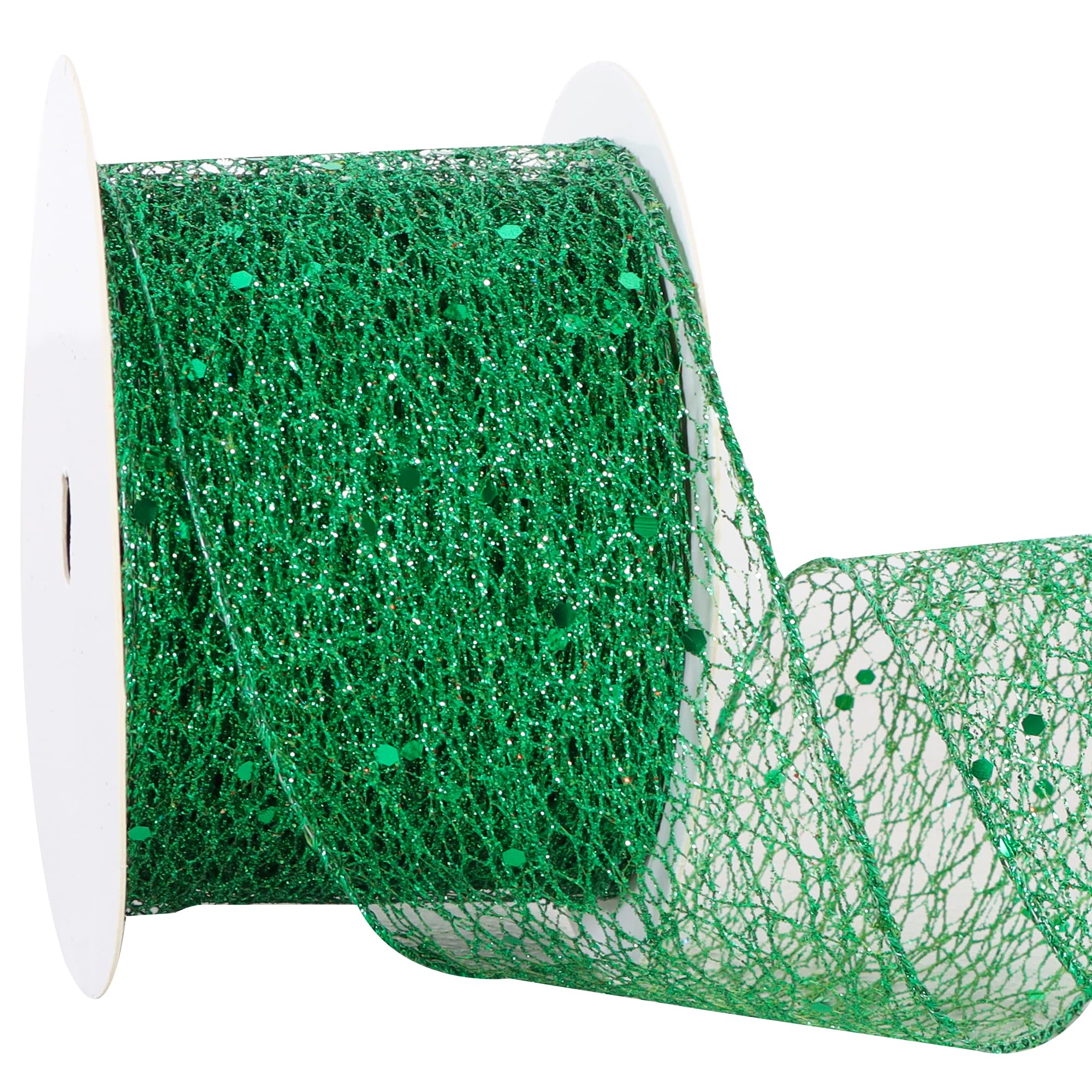 Photo 1 of RIBBOOO Green Glitter Mesh Wired Ribbon, 2.5 Inch 10 Yards Sparkling Fabric Ribbon for Wreath Bow Making, Gift Wrapping, Wedding, Christmas Tree Decoration