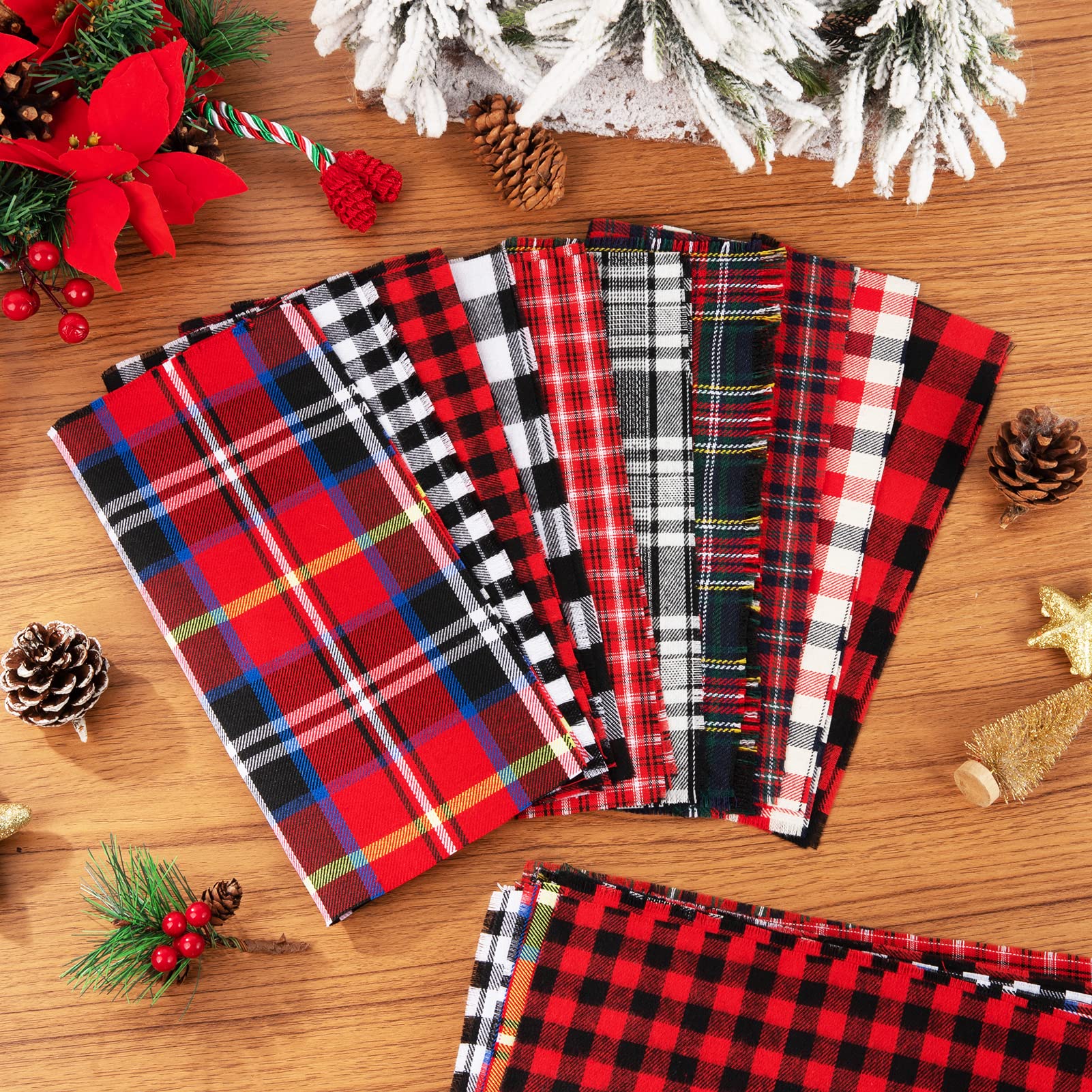 30pcs Christmas Plaid Cotton Fabric- 10 x 10inch Xmas Quilting Fabric Squares in 10 Styles Christmas Fat Quarters Fabric DIY Fabric Supplies for DIY Sewing Quilting Patchwork Homemade Crafts Presents