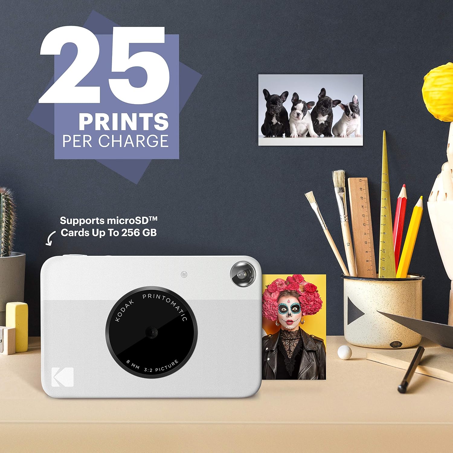Kodak Printomatic Digital Instant Print Camera - Full Color Prints On ZINK 2 x 3 Inch Sticky-Backed Photo Paper (Grey) Print Memories Instantly & Zink Photo Paper - Pack of 20 - Image 4