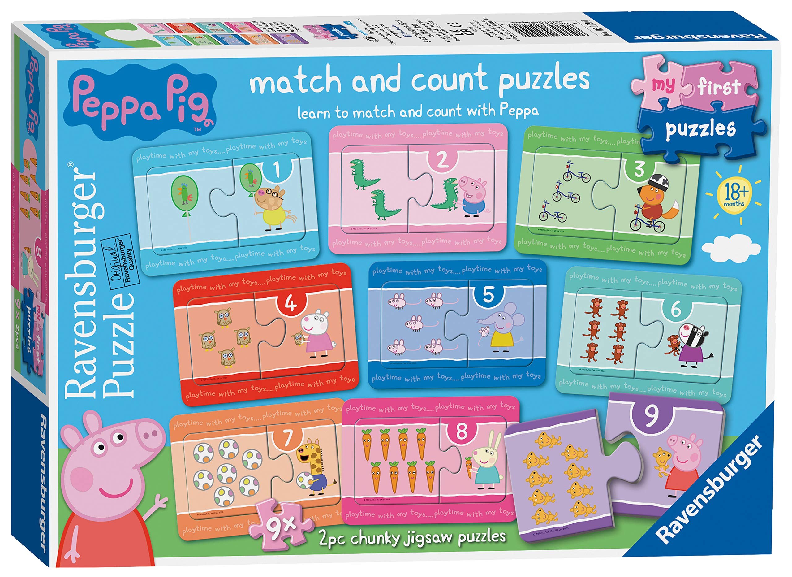 Ravensburger Peppa Pig 9 x 2 Piece Chunky Jigsaw Puzzles for Kids Age 18 Months Up - Educational Toys for Toddlers
