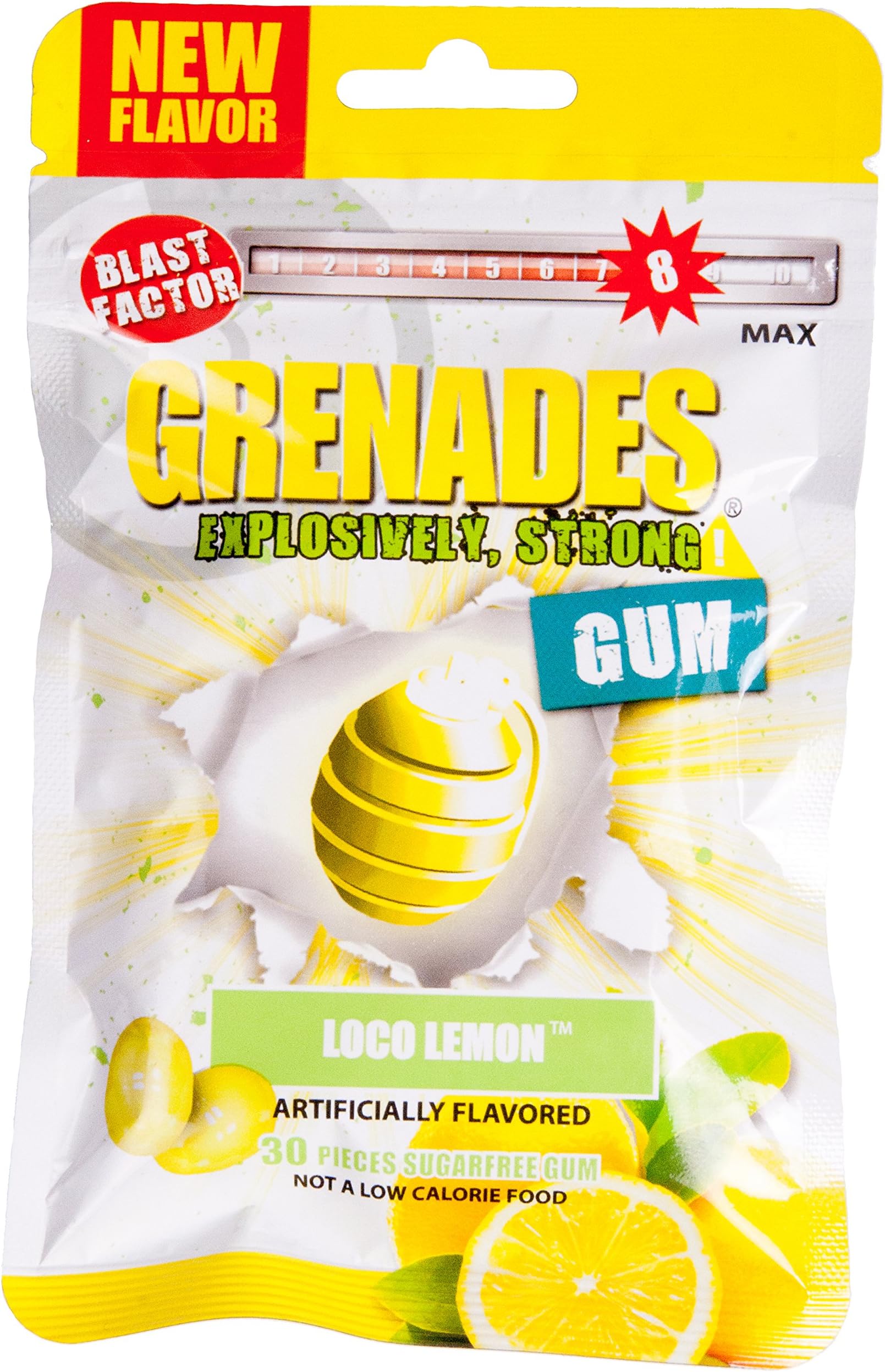Grenades, Explosively Intense Sugar Free Chewing Gum (Loco Lemon, 1 Pack)
