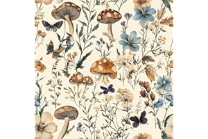 Froluya Mushroom Wallpaper Peel and Stick Vintage Floral Contact Paper 16.9" x 118.1" Boho Self Adhesive Removable Wallpaper Mushroom Forest Decorative Contact Paper for Bathroom Cabinets Vinyl