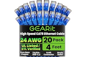 GearIT Cat 6 Ethernet Cable 4 ft (20-Pack) - Cat6 Patch Cable, Cat 6 Patch Cable, Cat6 Cable, Cat 6 Cable, Cat6 Ethernet Cabl