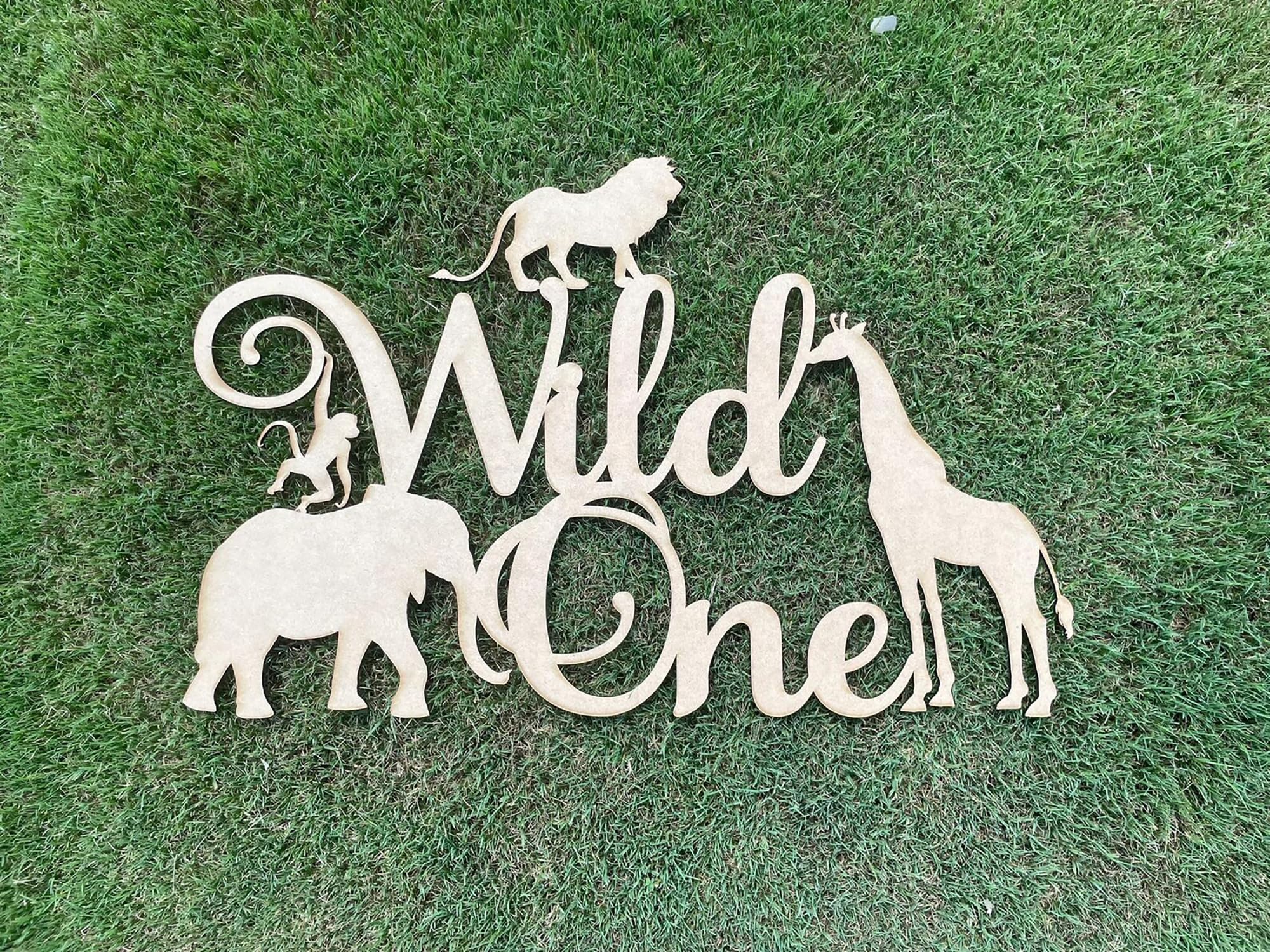 Photo 1 of Wild One Sign for Backdrop,Wooden 15.7 * 13.7inch Boy First Anniversary Sign for Safari Jungle Theme Birthday Party,One Year Boy Decoration
