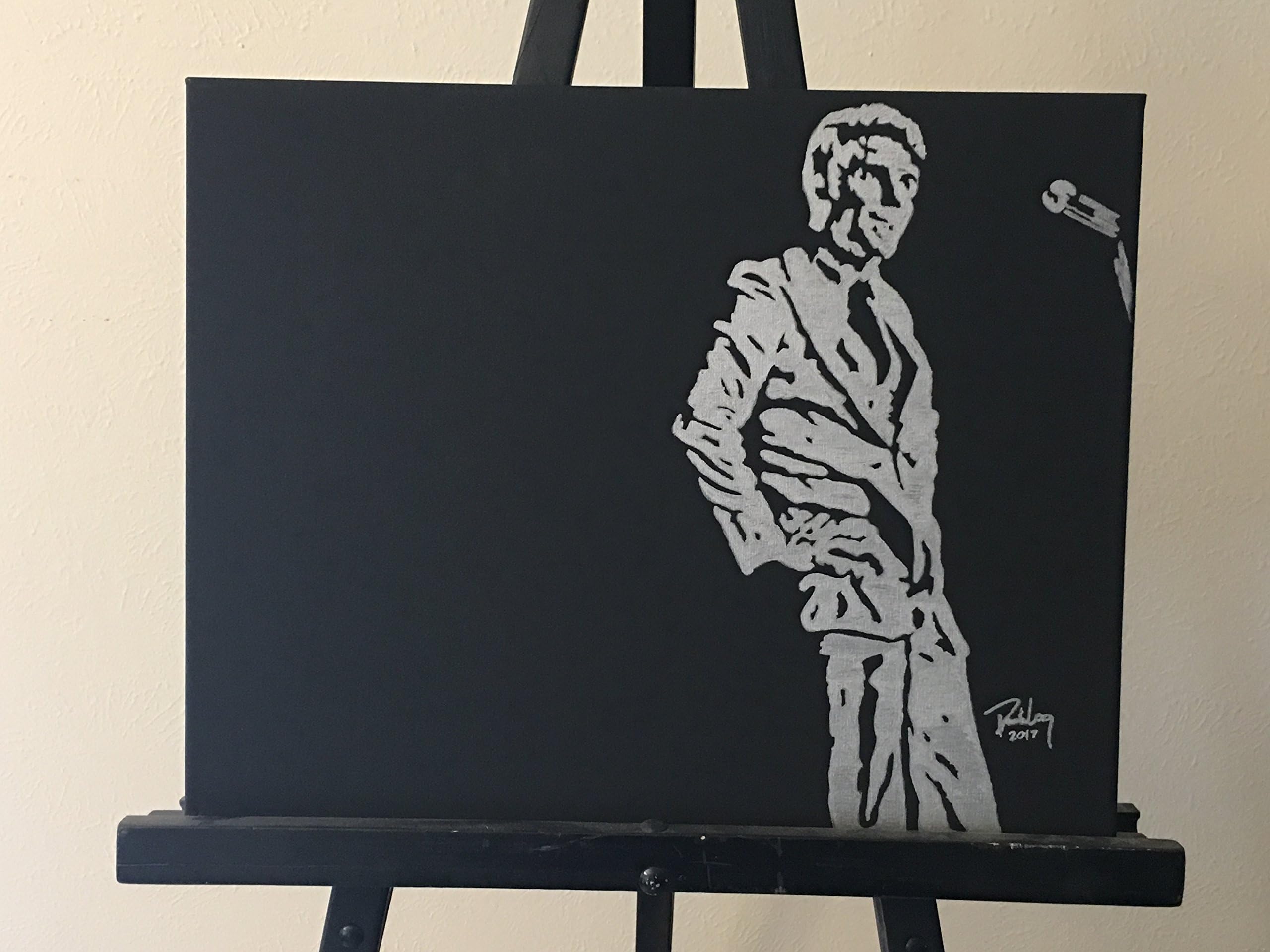 "Well Excuse Me!" featuring STEVE MARTIN!! ORIGINAL HAND PAINTED 16" X 20" Silver Marker on BLACK stretched canvas. READY TO FRAME!!