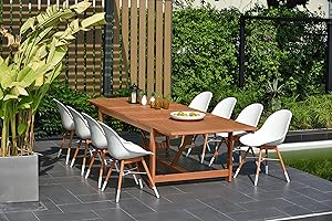 BRAMPTON PATIO Brampton 9-Piece Patio Rectangular Extendable Dining Table Set | Eucalyptus Wood | Ideal for Outdoors and Indoors