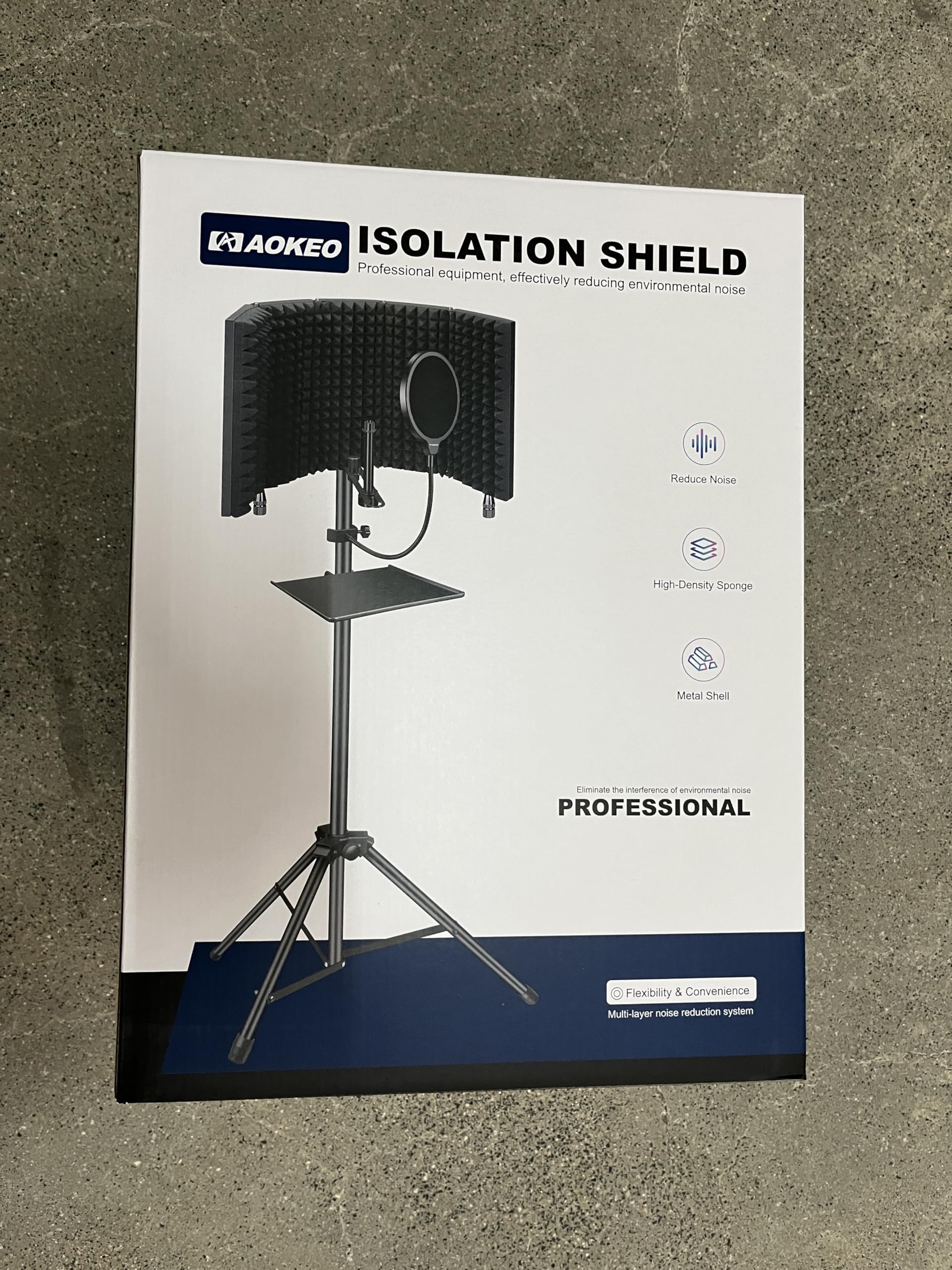 Aokeo Studio Recording Microphone Isolation Shield with Pop Filter & Tripod Stand, High Density Absorbent Foam to Filter Vocal, Foldable Sound Shield for Blue Yeti and Condenser Microphones